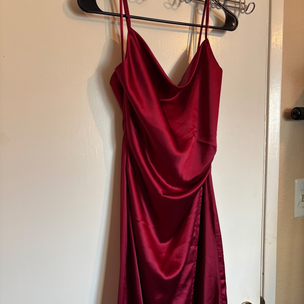 Molly Green Satin Midi Dress Red Size S Cowl Neck Cocktail Dress